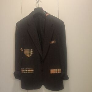 Upcycle Burberry Black Blazer with Plaid Details